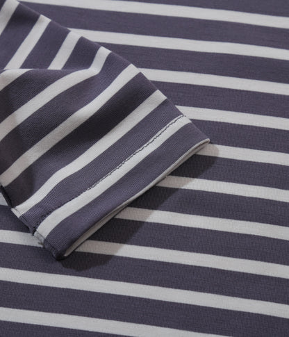 Stripes Long Sleeve Collar Top in Dark Grey