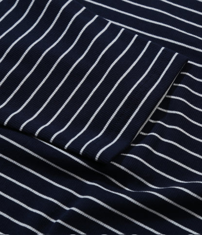 Stripes Henley Long Sleeve Top in Navy