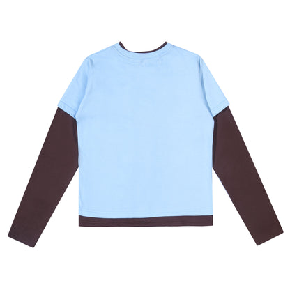 Pom Layered T-Shirt - Blue-Brown