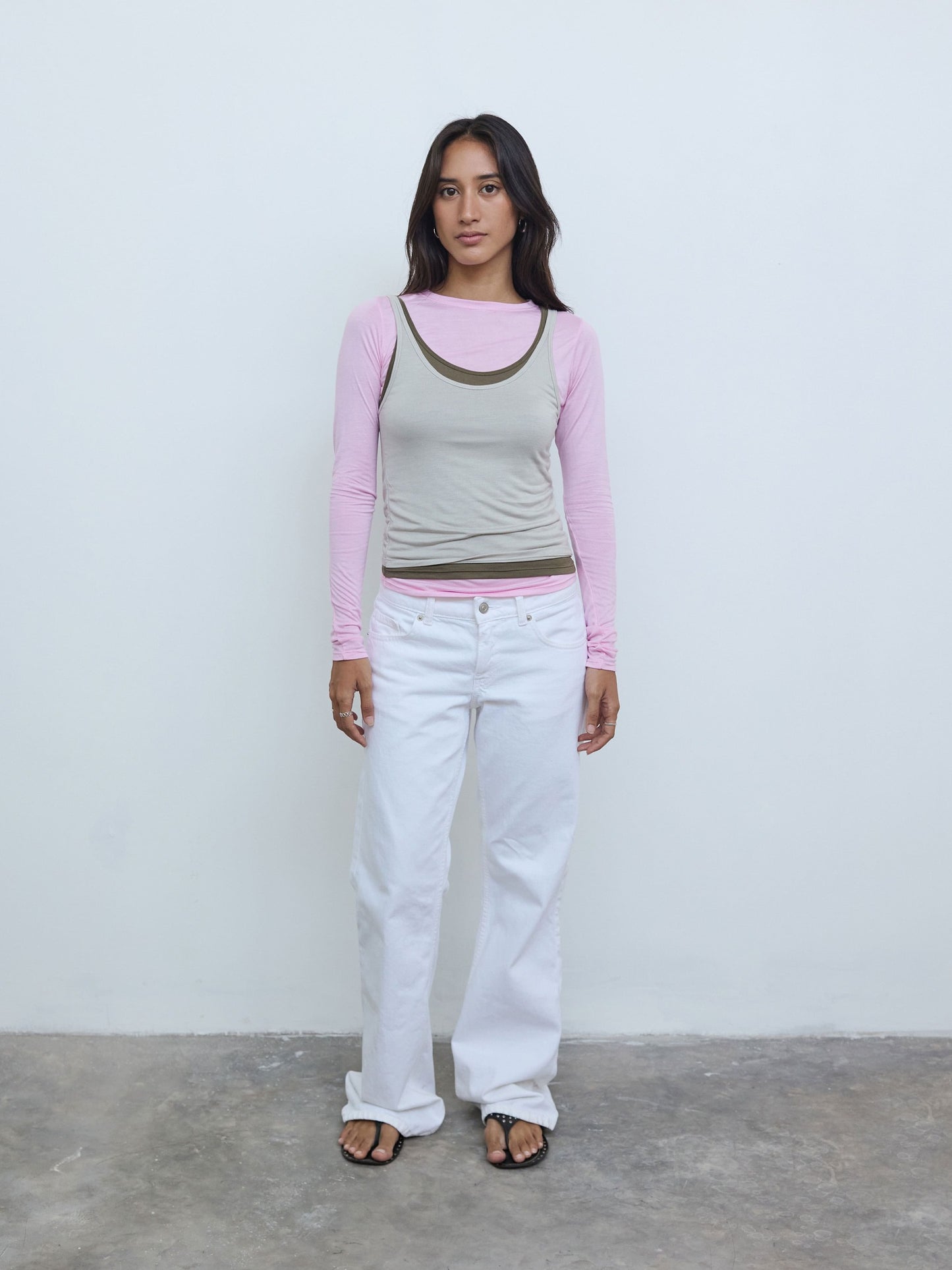 Long Sleeve Layered Top in Gum/Moss/Concrete
