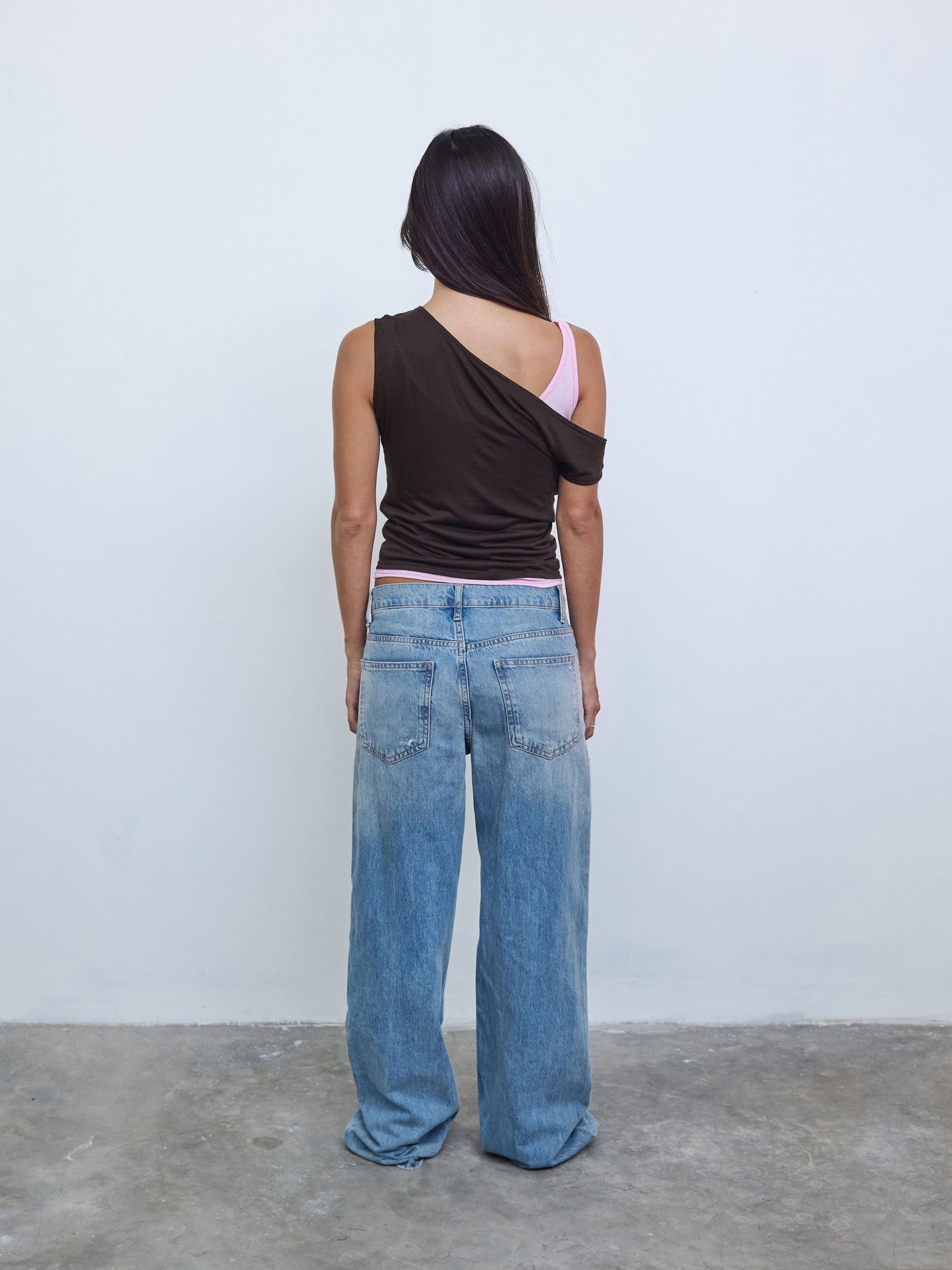One Shoulder Layered Top in Brown/Gum