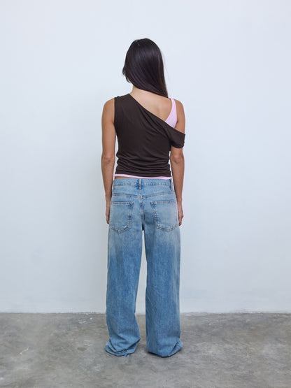 One Shoulder Layered Top in Brown/Gum