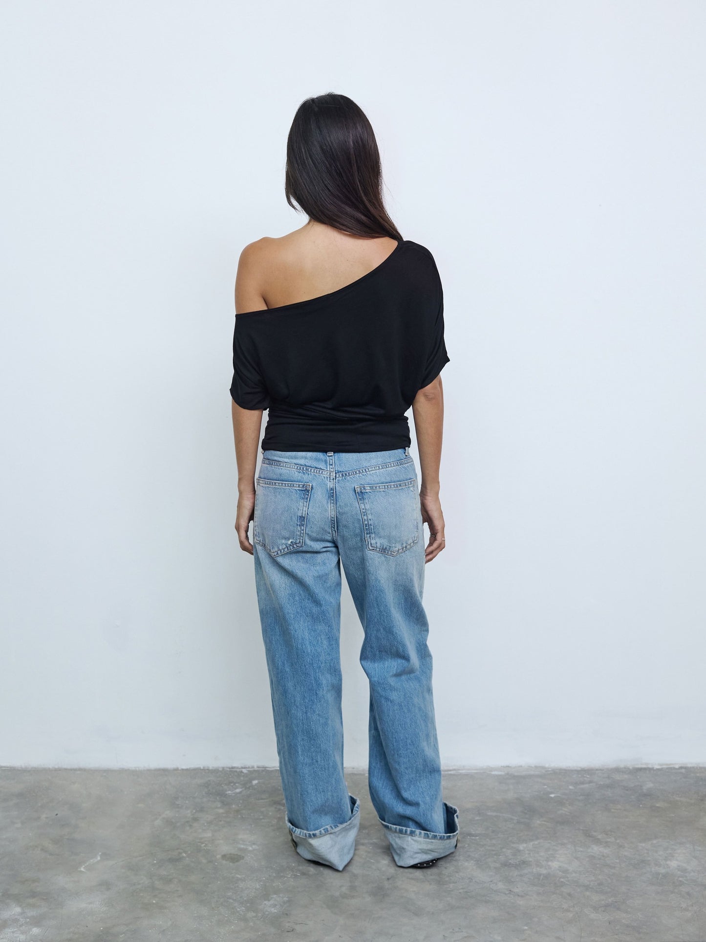 One Shoulder Draped Top in Black