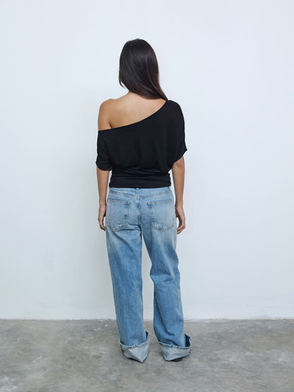 One Shoulder Draped Top in Black