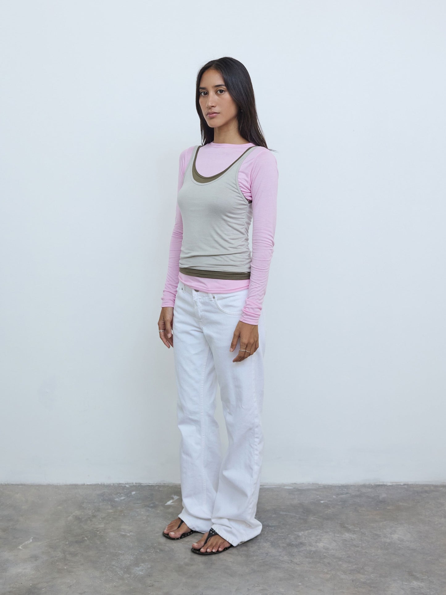 Long Sleeve Layered Top in Gum/Moss/Concrete