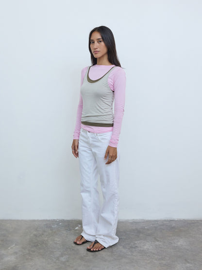 Long Sleeve Layered Top in Gum/Moss/Concrete