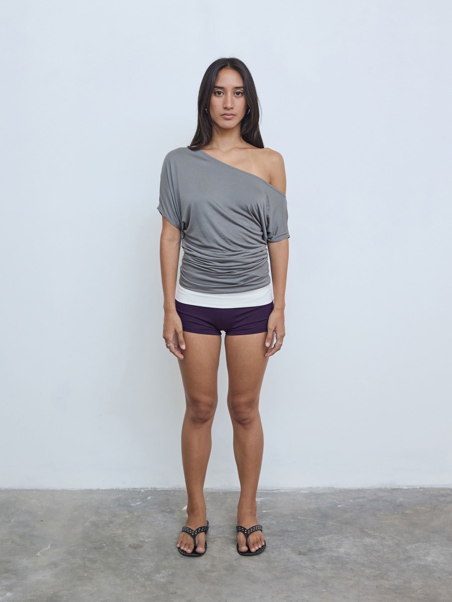 One Shoulder Draped Top in Smoke