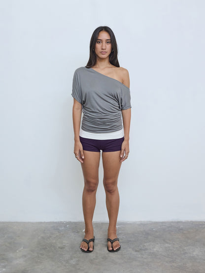 One Shoulder Draped Top in Smoke