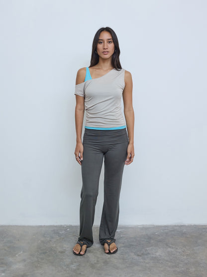 One Shoulder Layered Top in Concrete/Aqua