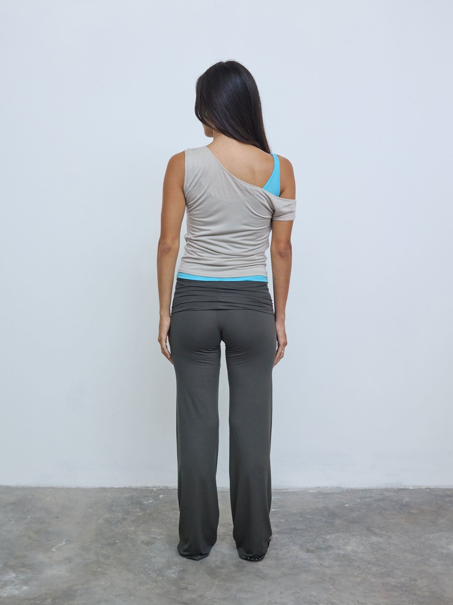 One Shoulder Layered Top in Concrete/Aqua