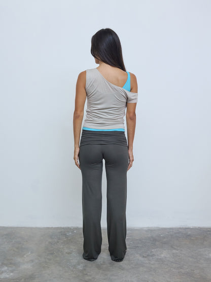 One Shoulder Layered Top in Concrete/Aqua