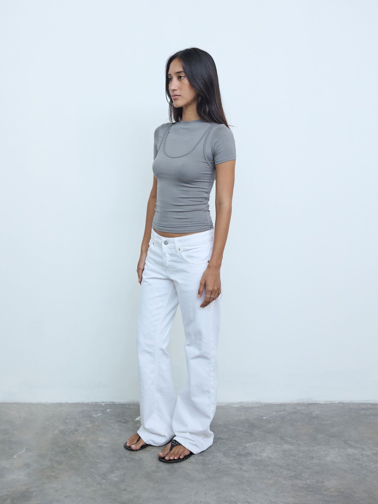 Short Sleeve Layered Top in Smoke
