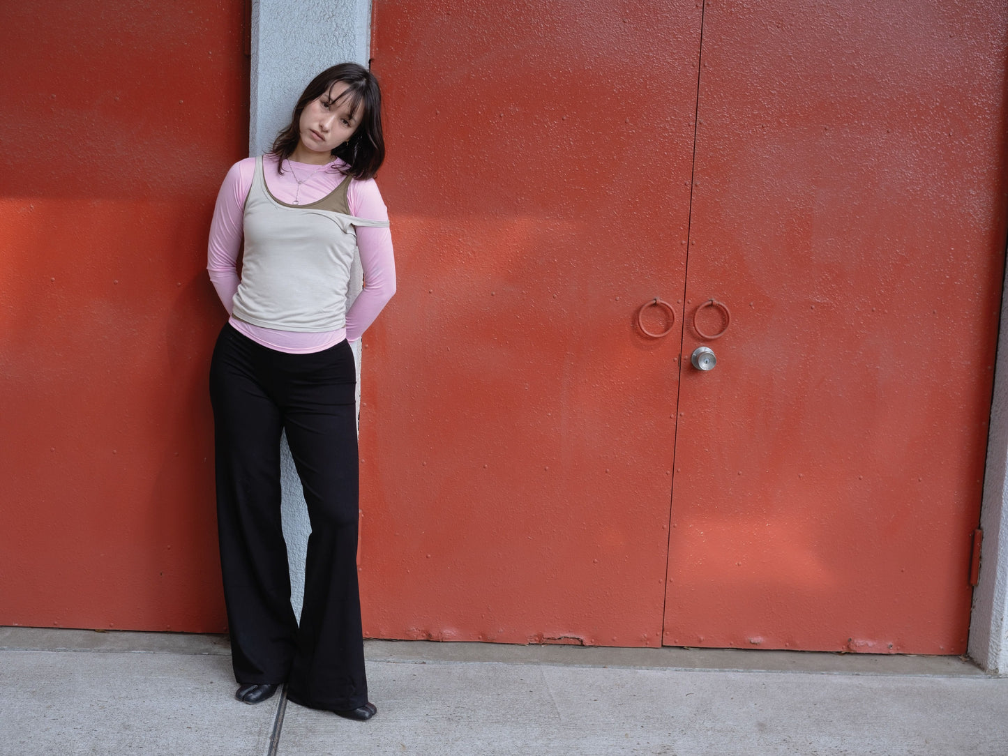 Long Sleeve Layered Top in Gum/Moss/Concrete
