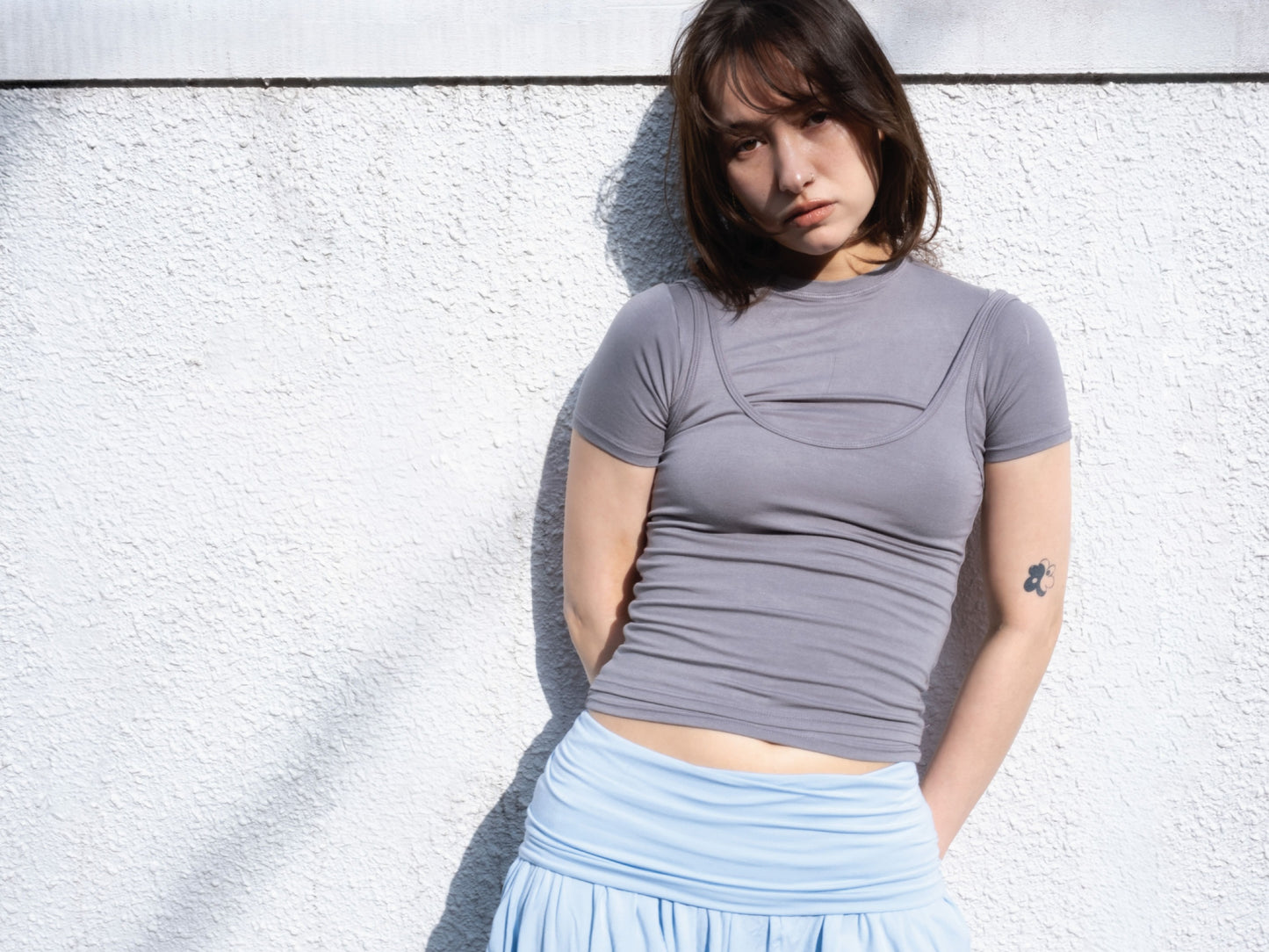 Short Sleeve Layered Top in Smoke