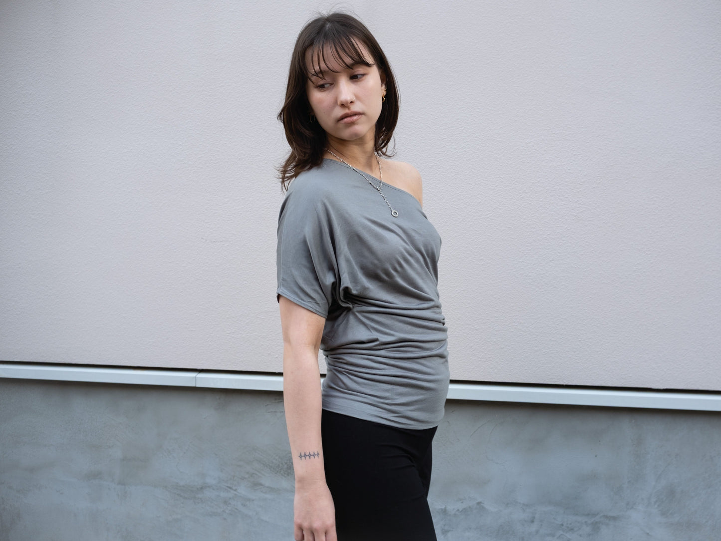 One Shoulder Draped Top in Smoke