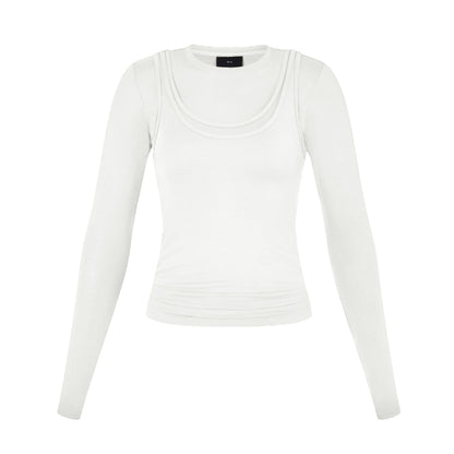 Long Sleeve Layered Top in White