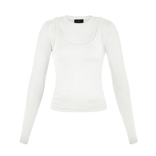 Long Sleeve Layered Top in White