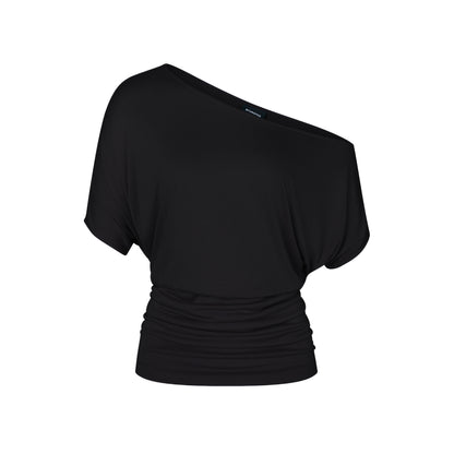 One Shoulder Draped Top in Black