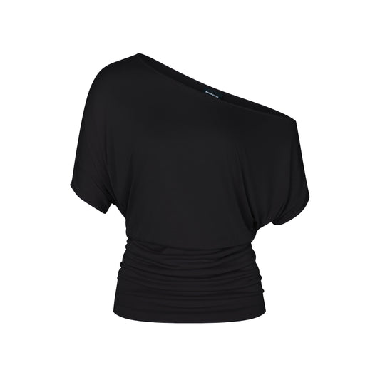 One Shoulder Draped Top in Black