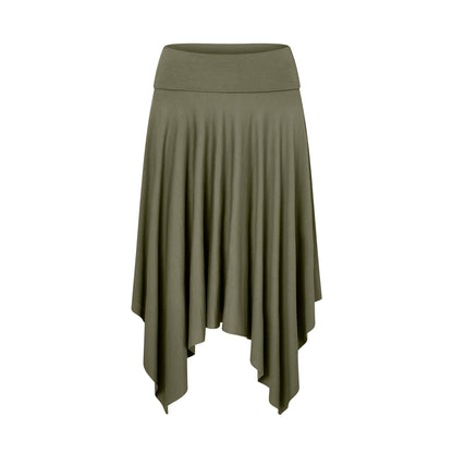 Asymmetric Fold Over Skirt in Moss