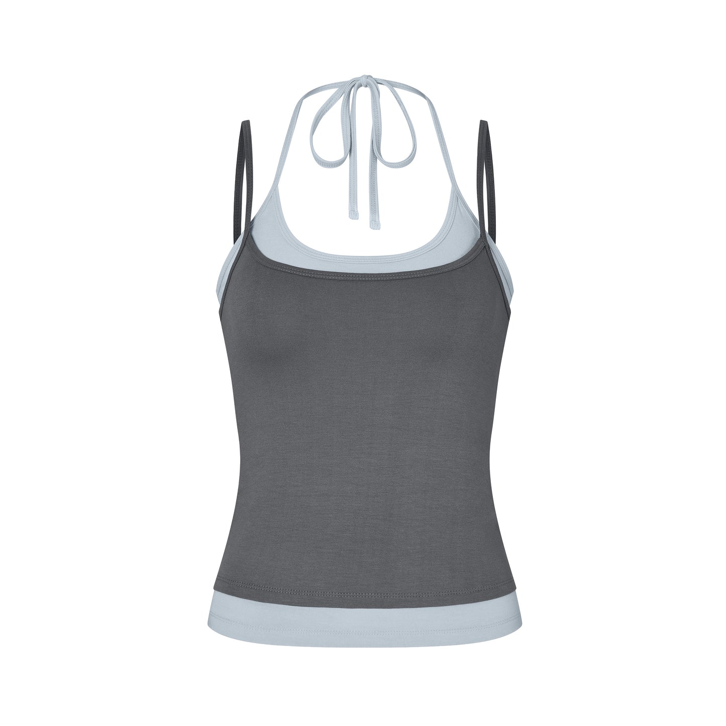 Layered Halter Neck Tank in Charcoal/Sky