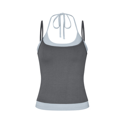 Layered Halter Neck Tank in Charcoal/Sky