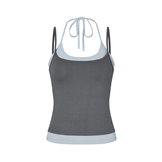 Layered Halter Neck Tank in Charcoal/Sky