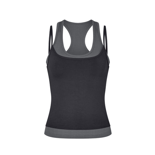 Layered Crew Neck Tank in Midnight/Charcoal