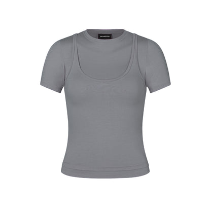 Short Sleeve Layered Top in Smoke
