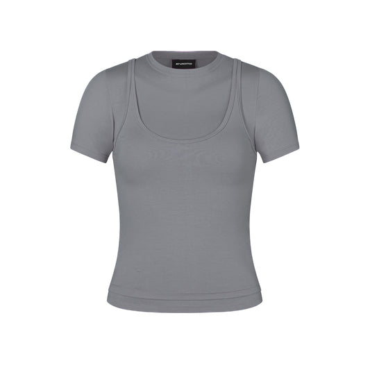 Short Sleeve Layered Top in Smoke