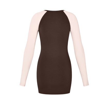 Raglan Mini Dress in Powder/Brown