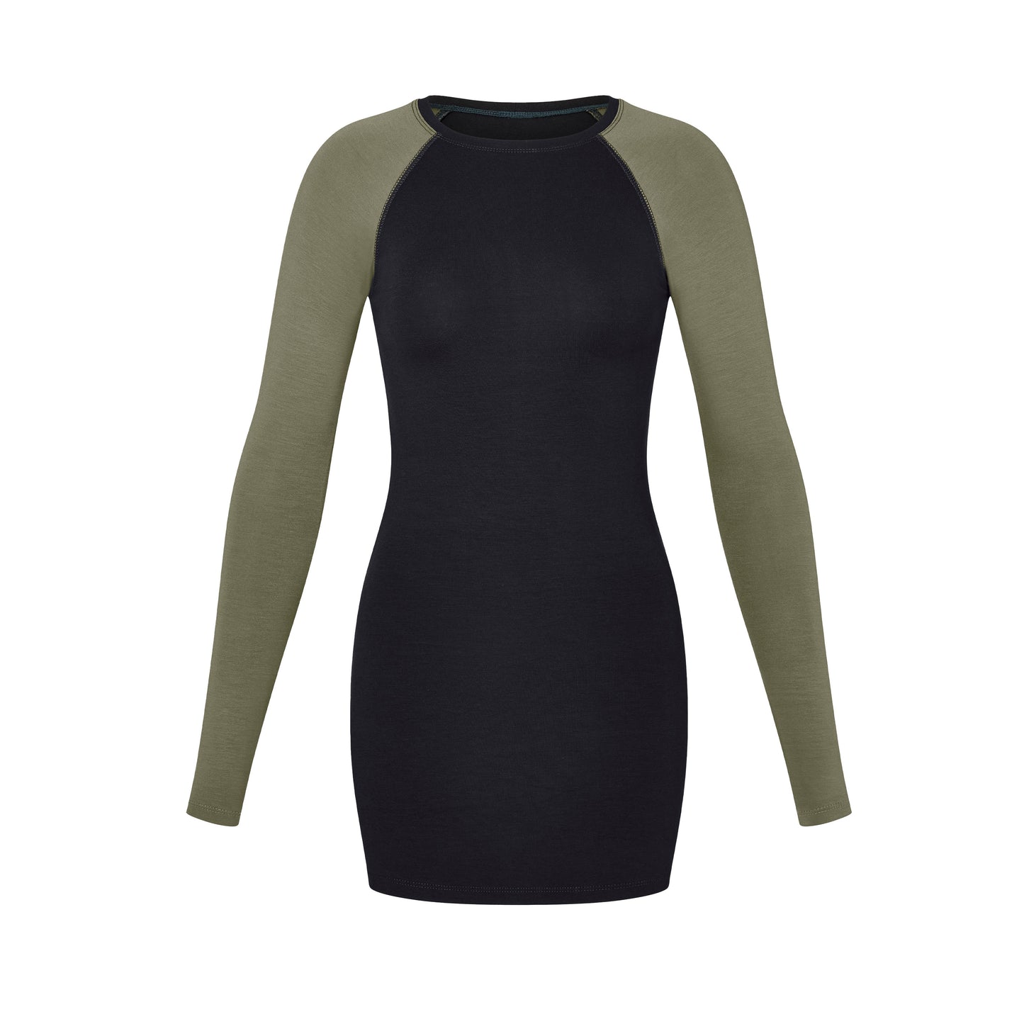 Raglan Mini Dress in Moss/Midnight