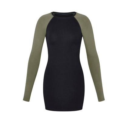 Raglan Mini Dress in Moss/Midnight