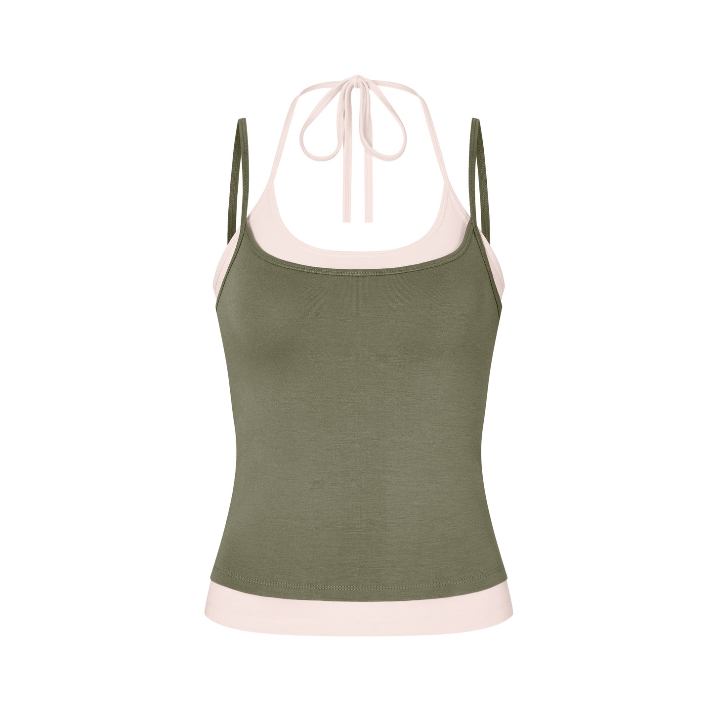 Layered Halter Neck Tank in Moss/Powder