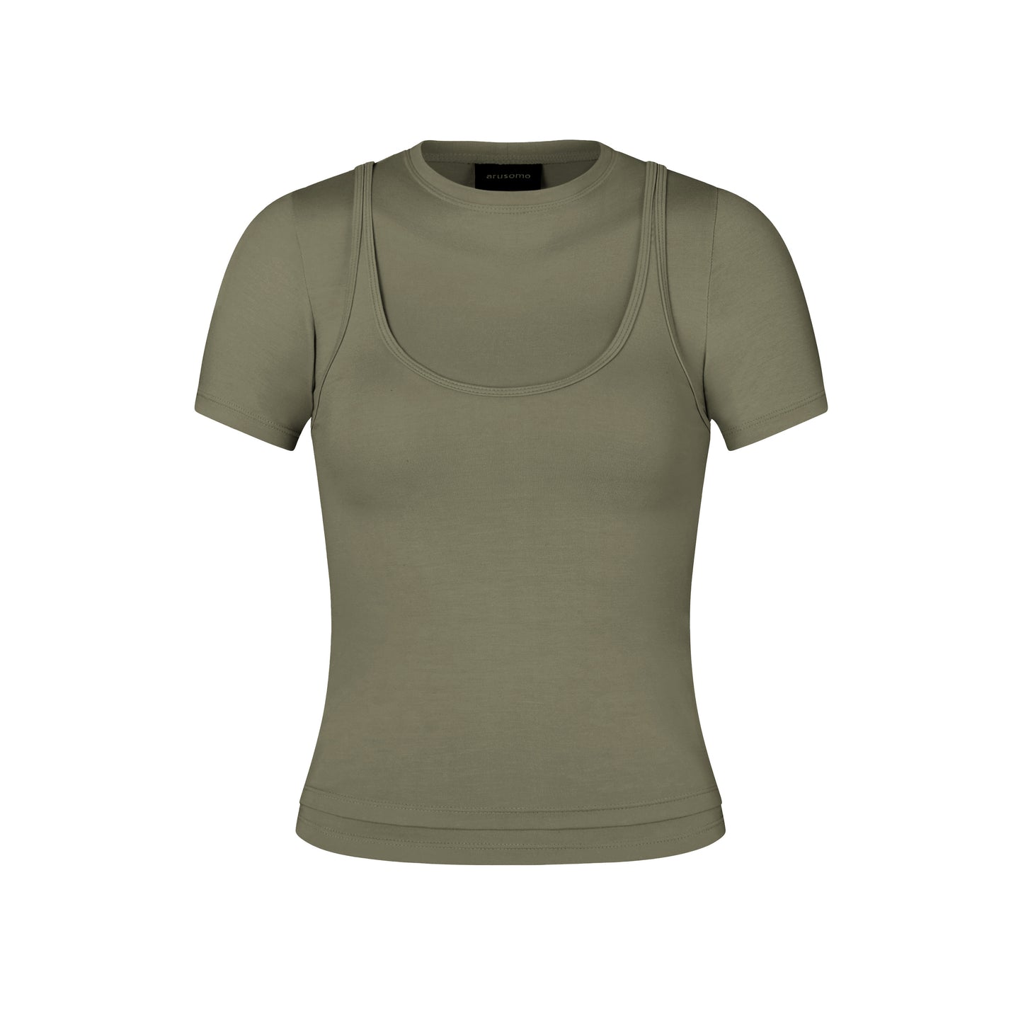Short Sleeve Layered Top in Moss