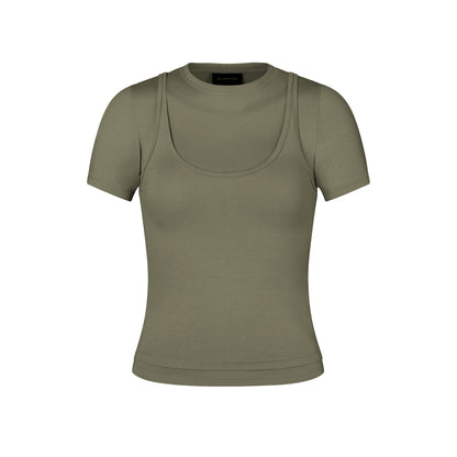 Short Sleeve Layered Top in Moss