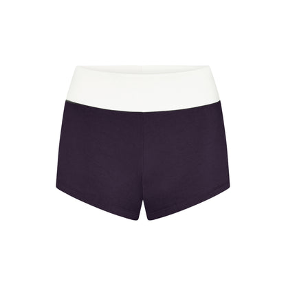 Two-tone Foldover Shorts in White/Purple