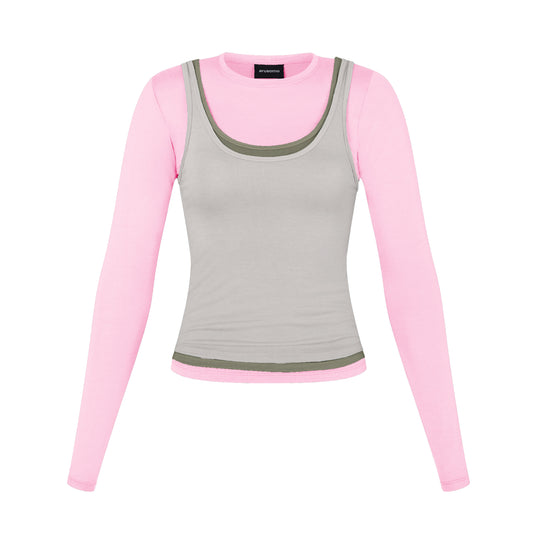 Long Sleeve Layered Top in Gum/Moss/Concrete