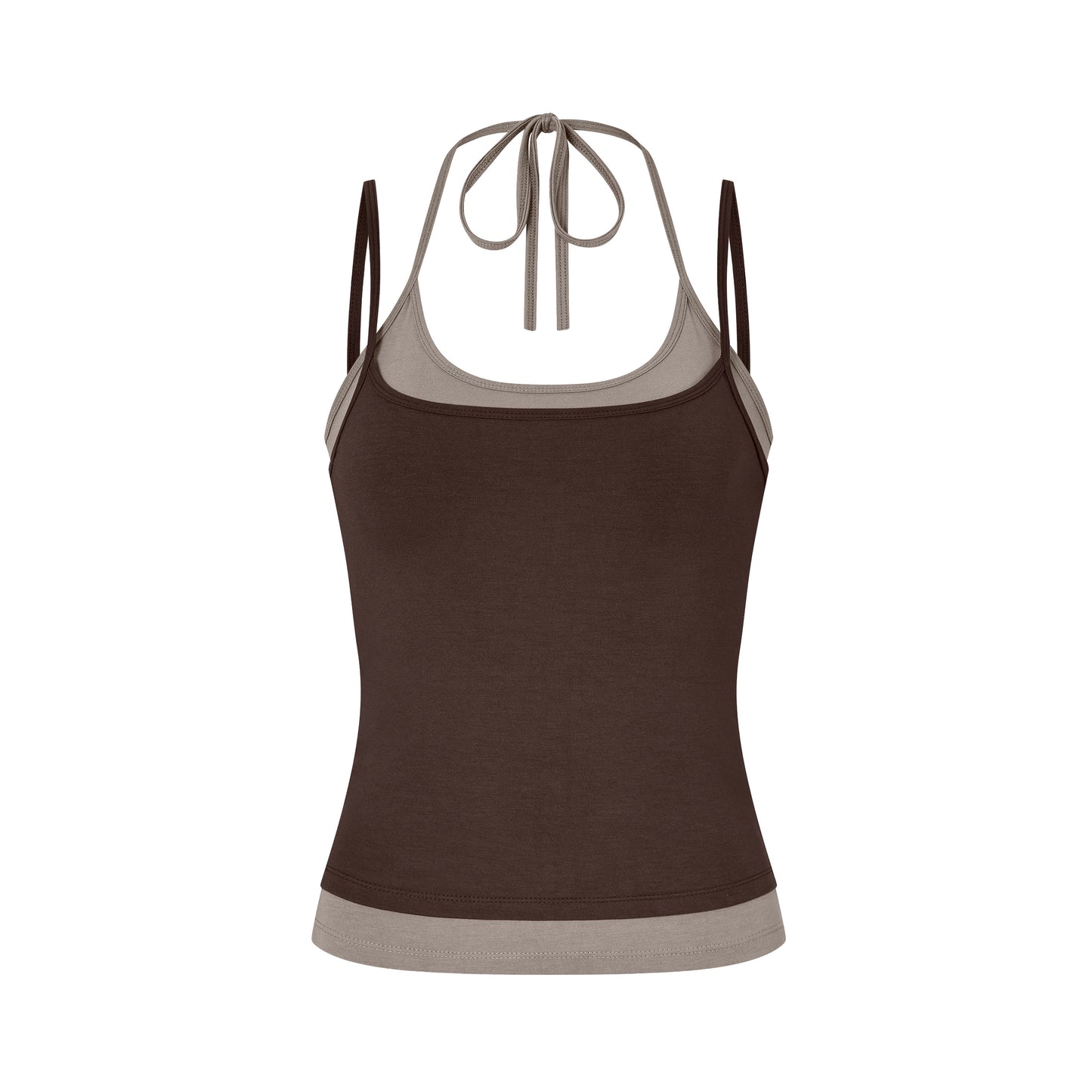 Layered Halter Neck Tank in Brown/Sable