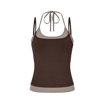 Layered Halter Neck Tank in Brown/Sable
