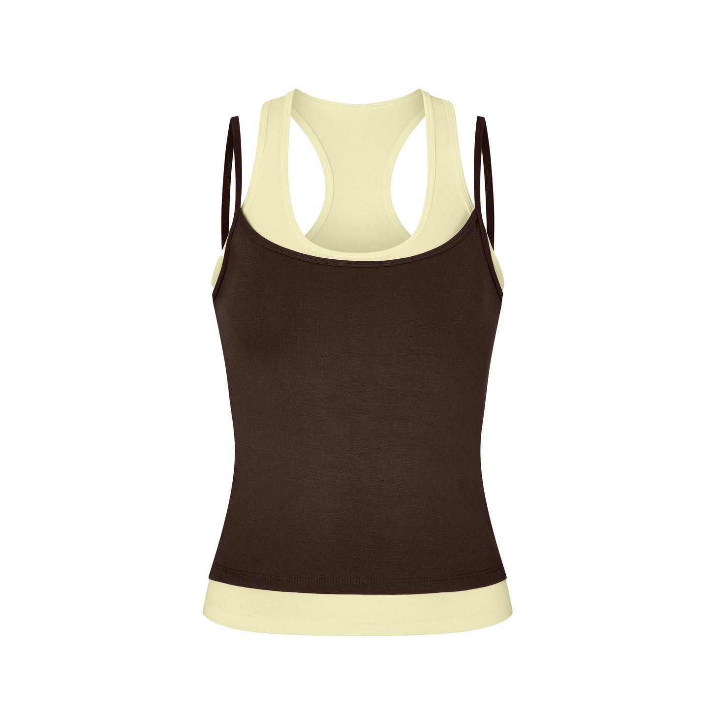 Layered Crew Neck Tank in Brown/Yellow