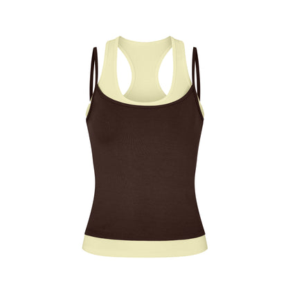 Layered Crew Neck Tank in Brown/Yellow