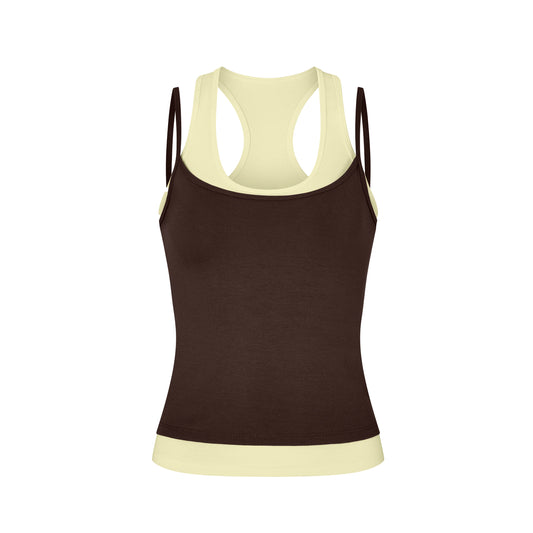Layered Crew Neck Tank in Brown/Yellow