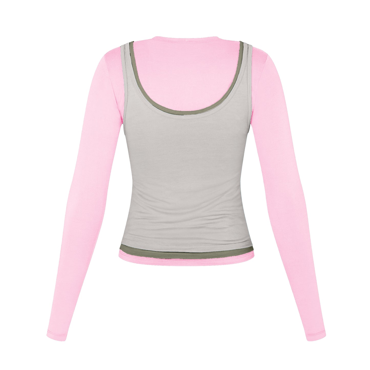Long Sleeve Layered Top in Gum/Moss/Concrete