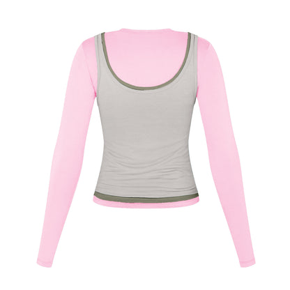 Long Sleeve Layered Top in Gum/Moss/Concrete