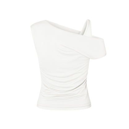One Shoulder Layered Top in White