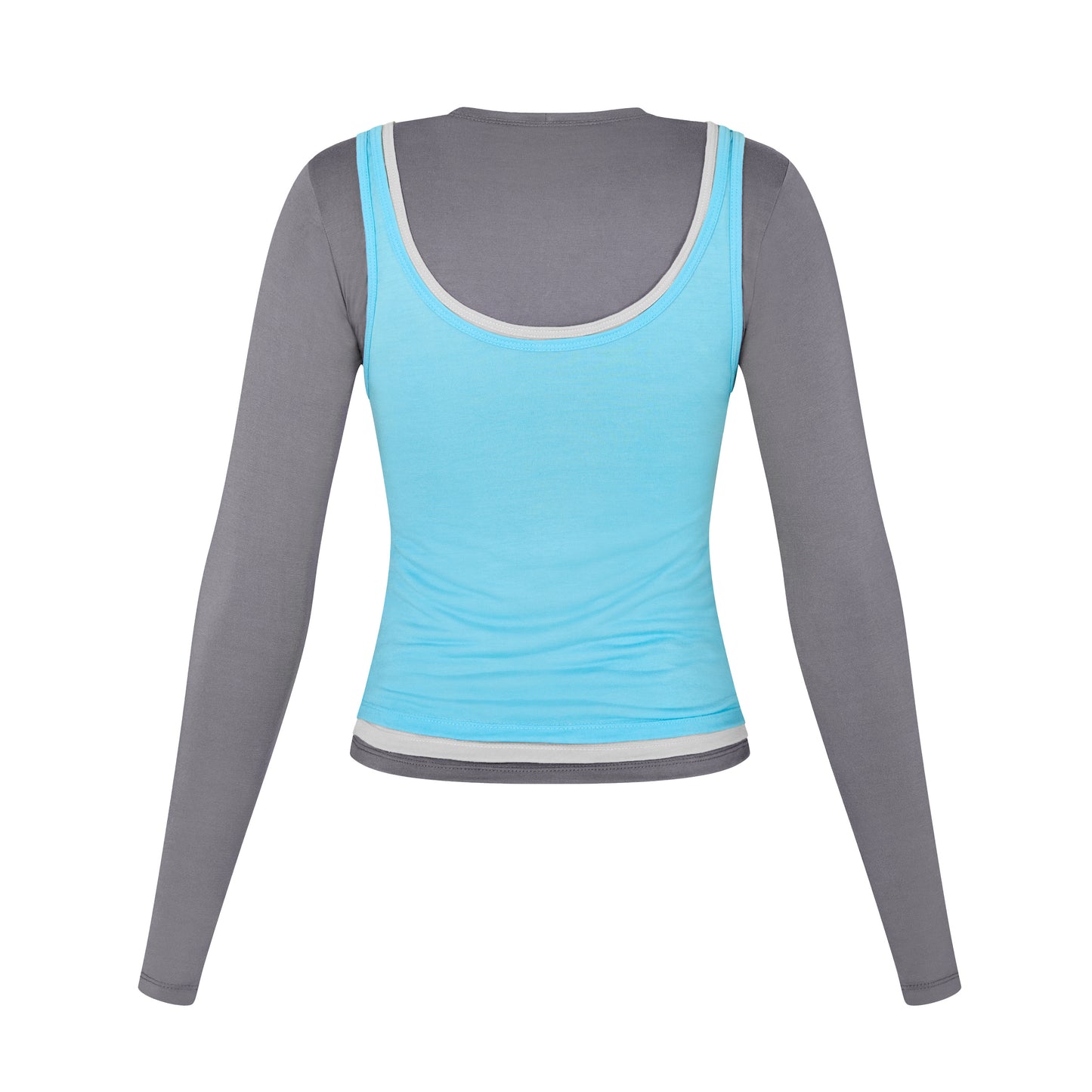 Long Sleeve Layered Top in Concrete/Smoke/Aqua