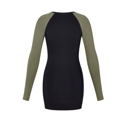 Raglan Mini Dress in Moss/Midnight