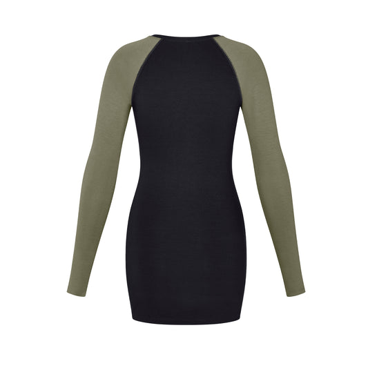 Raglan Mini Dress in Moss/Midnight