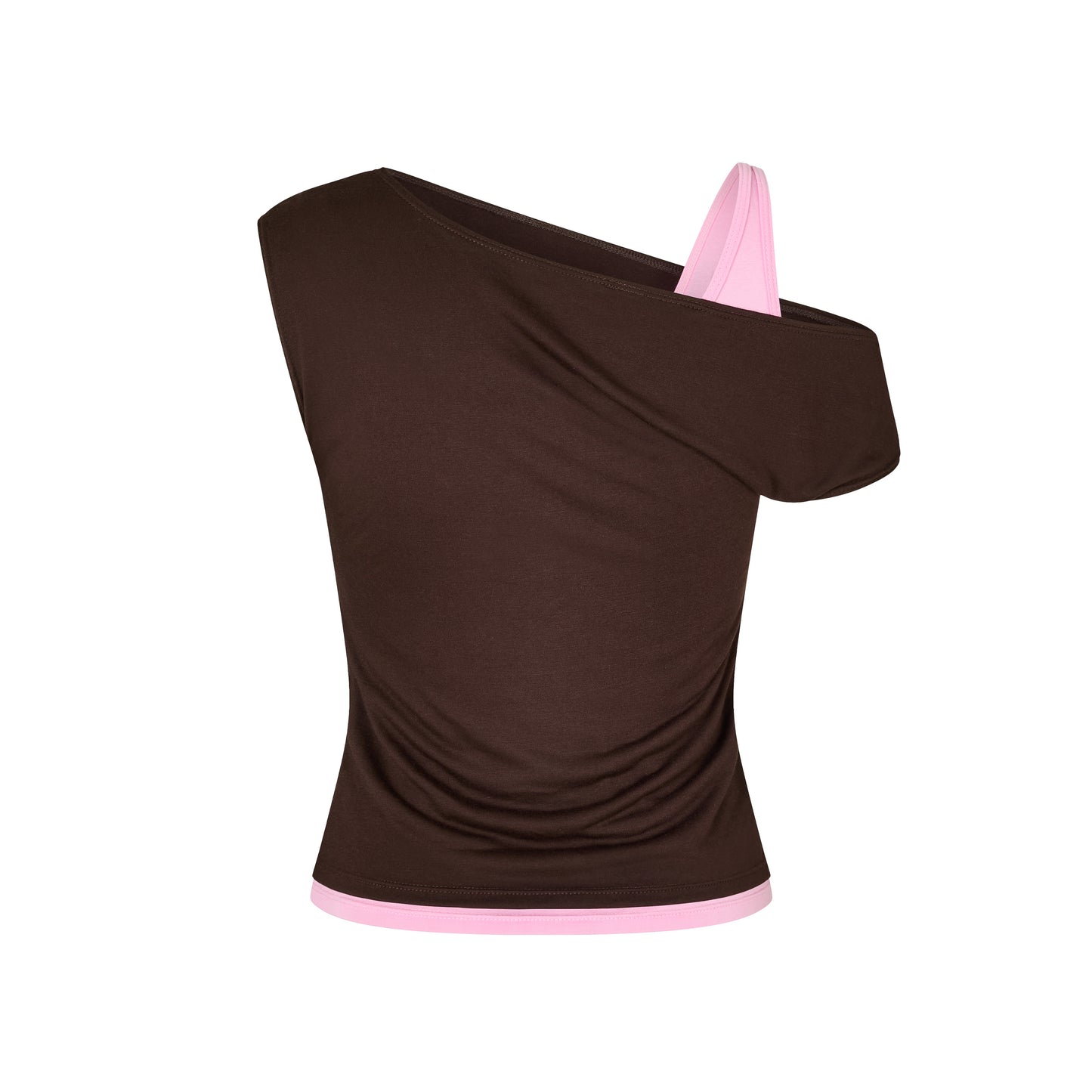 One Shoulder Layered Top in Brown/Gum